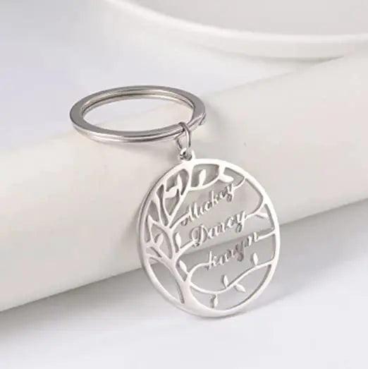 Personality Tree Of Life Keychain Multi-Name Stainless Steel Keyring For Women