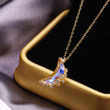 Crystal Moonstone Half Crescent Necklace