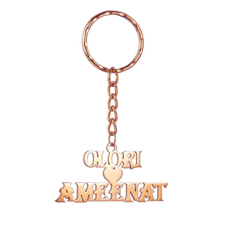 Middle Heart Keychains Embossed Round Key Ring for Couple