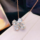 S925 Sterling Silver Inlaid Rose Crystal Pendant Flower Necklace