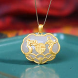 Hetian Chalcedony Dragon Phoenix Pendant Court Silver Jewelry