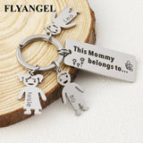 Daddy Belongs to Kids Name Charm Keychain Engraved Keyring