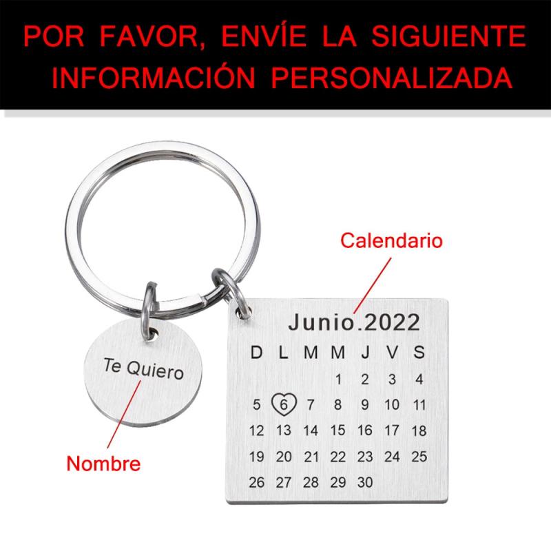 Engraved Calendar Date Stainless Steel Keyring - Wedding Anniversary Gift