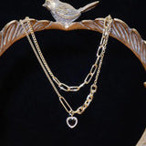 Noble Double Layer Baroque Heart Necklace for Women 14k Real Charm