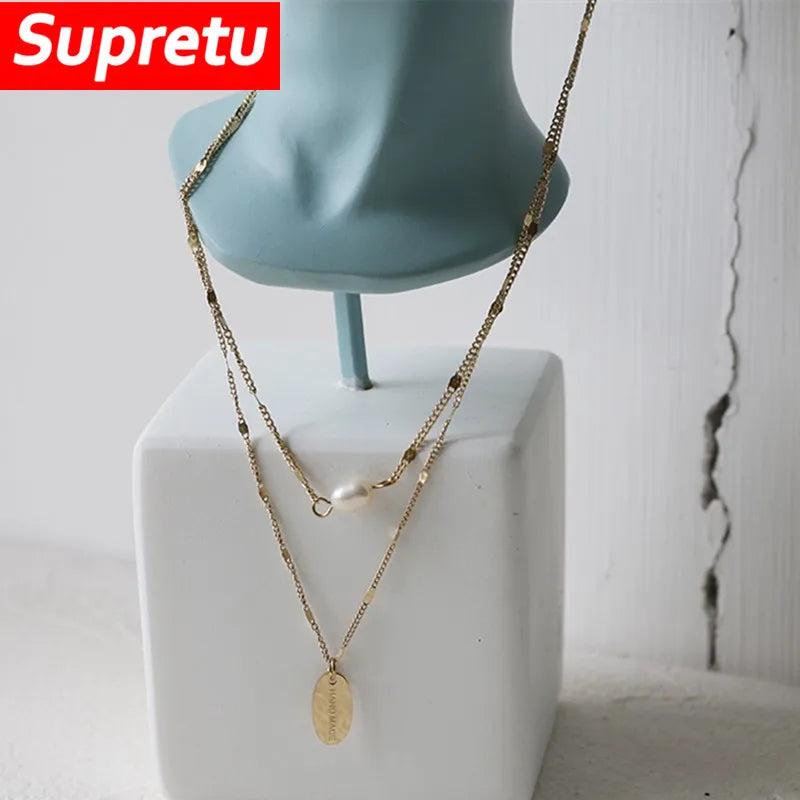 Double Layer Charm Pearl Necklace 18k Plating