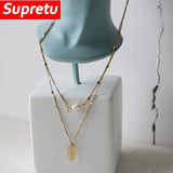 Double Layer Charm Pearl Necklace 18k Plating