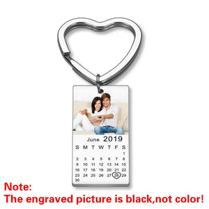 Personalized Calendar Photo Keychain Engraved Date Text Stainless Steel Keyring