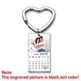 Personalized Calendar Photo Keychain Engraved Date Text Stainless Steel Keyring