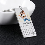 Personalized Calendar Photo Keychain Engraved Date Text Stainless Steel Keyring