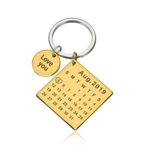 Engraved Calendar Date Key Chain Ring Stainless Steel Wedding Anniversary Gift