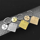 Engraved Calendar Date Key Chain Ring Stainless Steel Wedding Anniversary Gift