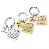 Engraved Calendar Date Key Chain Ring Stainless Steel Wedding Anniversary Gift