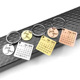 Engraved Calendar Date Key Chain Ring Stainless Steel Wedding Anniversary Gift