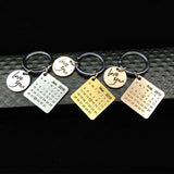 Engraved Calendar Date Key Chain Ring Stainless Steel Wedding Anniversary Gift