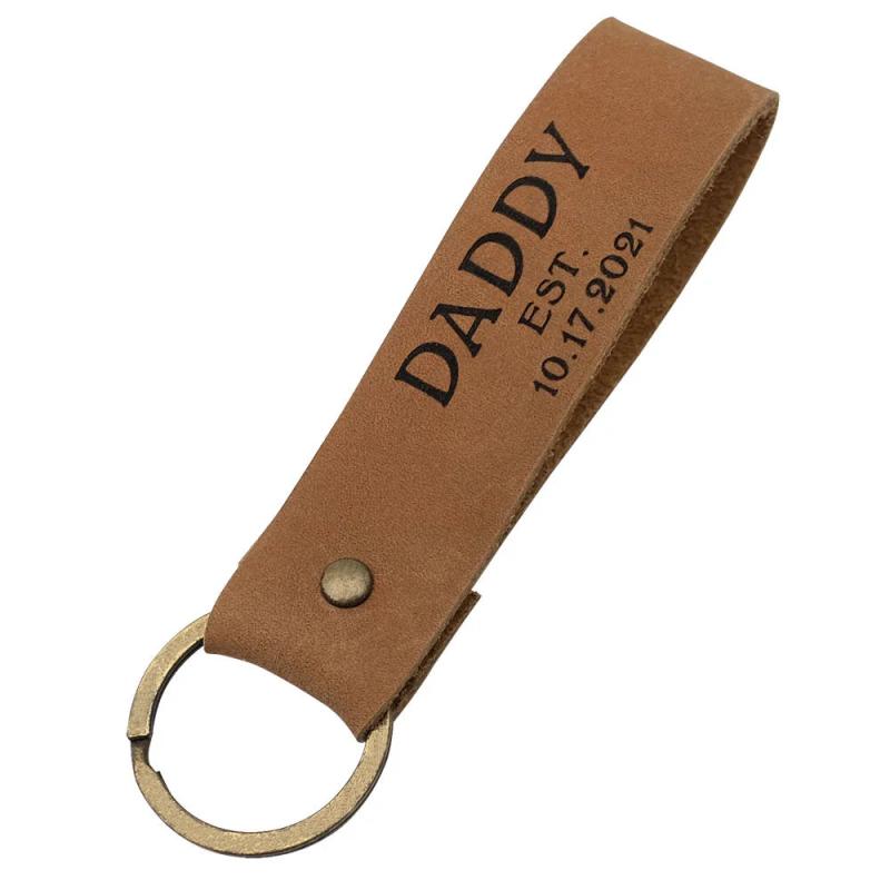 Personalized Father's Keychain Engraved Leather Keyring