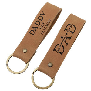 Personalized Father's Keychain Engraved Leather Keyring