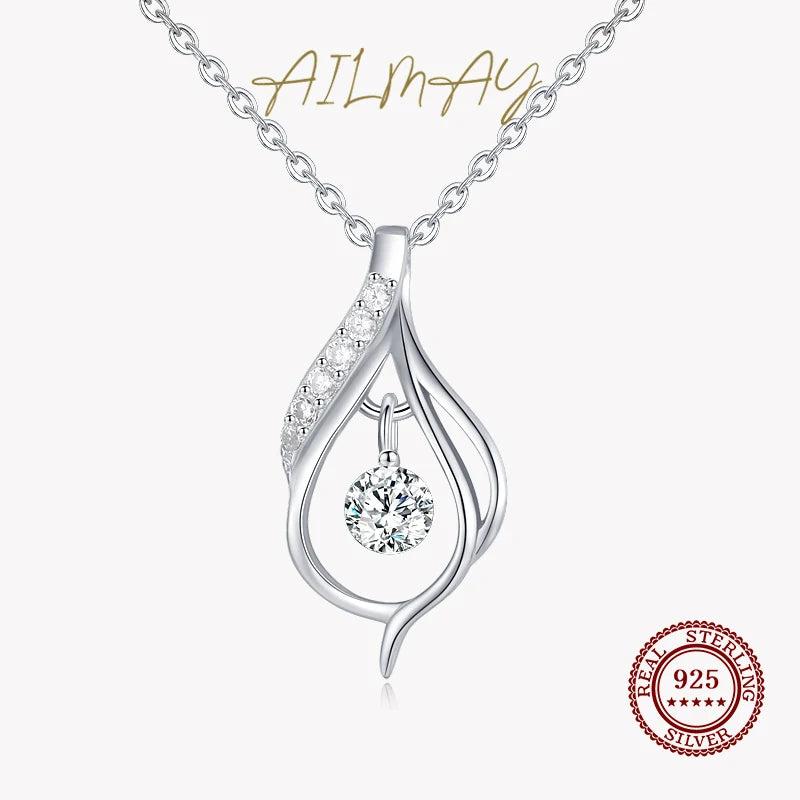 Ailmay925 Sterling Silver Water Drop Shape Pendant Necklace