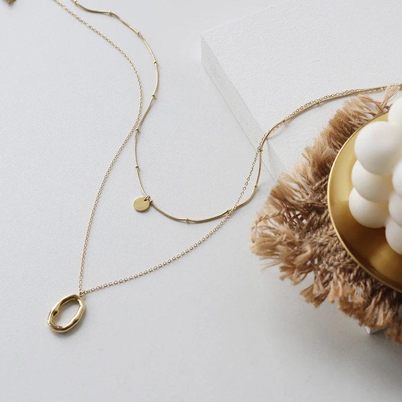 Punk Round Metal Chain Pendant Necklace Women
