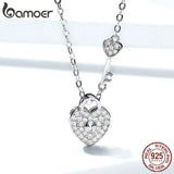 925 Silver Love Heart Lock & Key Pendant Necklace Women Wedding Jewelry
