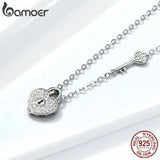 925 Silver Love Heart Lock & Key Pendant Necklace Women Wedding Jewelry