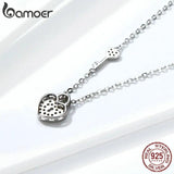 925 Silver Love Heart Lock & Key Pendant Necklace Women Wedding Jewelry
