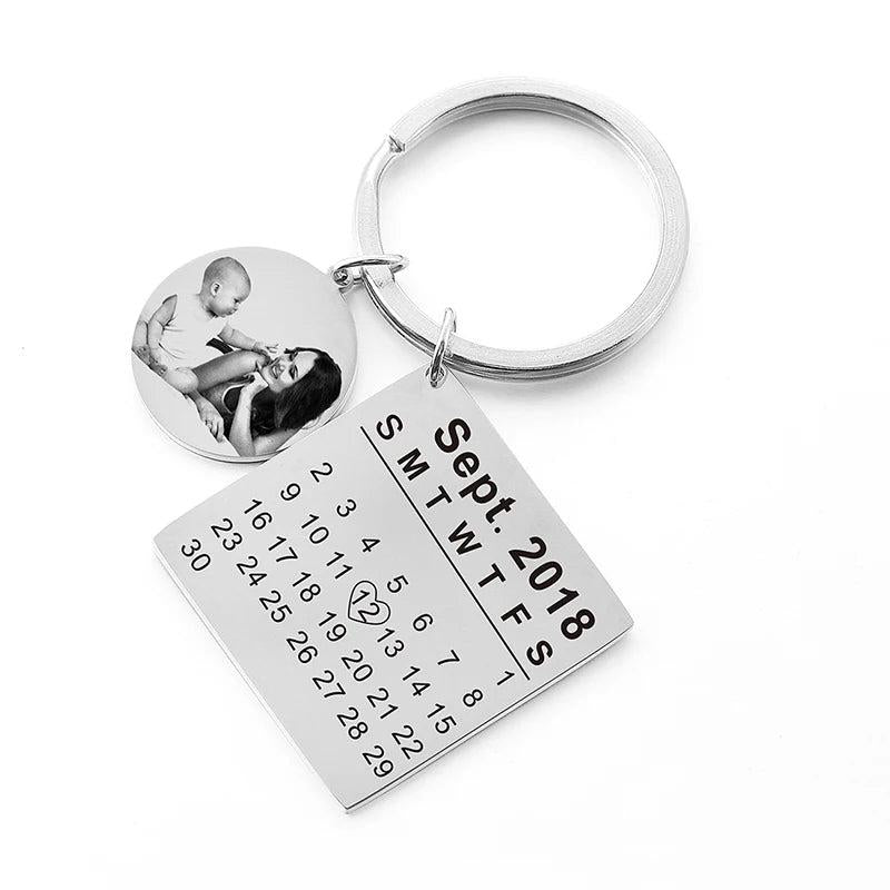 Personalized Baby Photo Keychain Name Birth Date Circle Keyring Jewelry