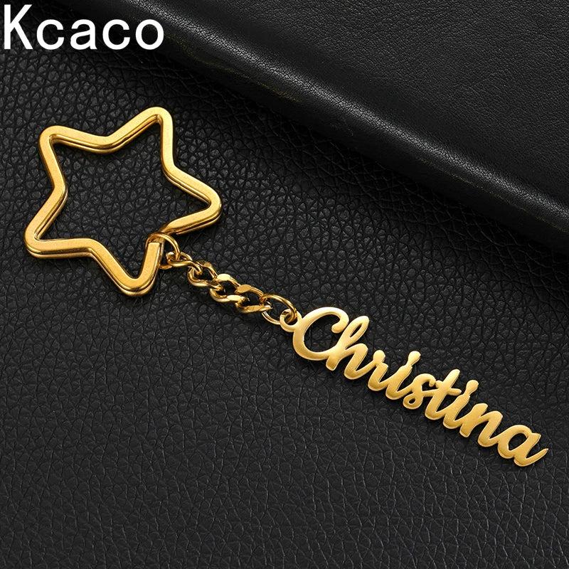 Star Shape Key Ring Name Key Chain Stainless Steel Pendant Keychain