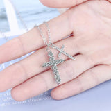 925 Silver Double Cross Zircon Chain Necklace for Women