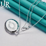 925 Silver Oval Frame Pendant Necklace Snake Chain Wedding Jewelry