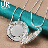 925 Silver Oval Frame Pendant Necklace Snake Chain Wedding Jewelry
