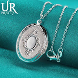 925 Silver Oval Frame Pendant Necklace Snake Chain Wedding Jewelry