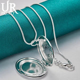 925 Silver Oval Frame Pendant Necklace Snake Chain Wedding Jewelry