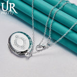 925 Silver Oval Frame Pendant Necklace Snake Chain Wedding Jewelry
