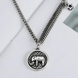 925 Sterling Silver Elephant Round Pendant Necklace