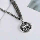 925 Sterling Silver Elephant Round Pendant Necklace