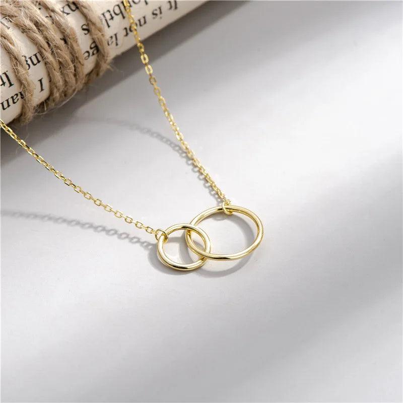 925 Silver Double Circle Round Pendant Necklace for Women Party