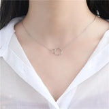 925 Silver Double Circle Round Pendant Necklace for Women Party