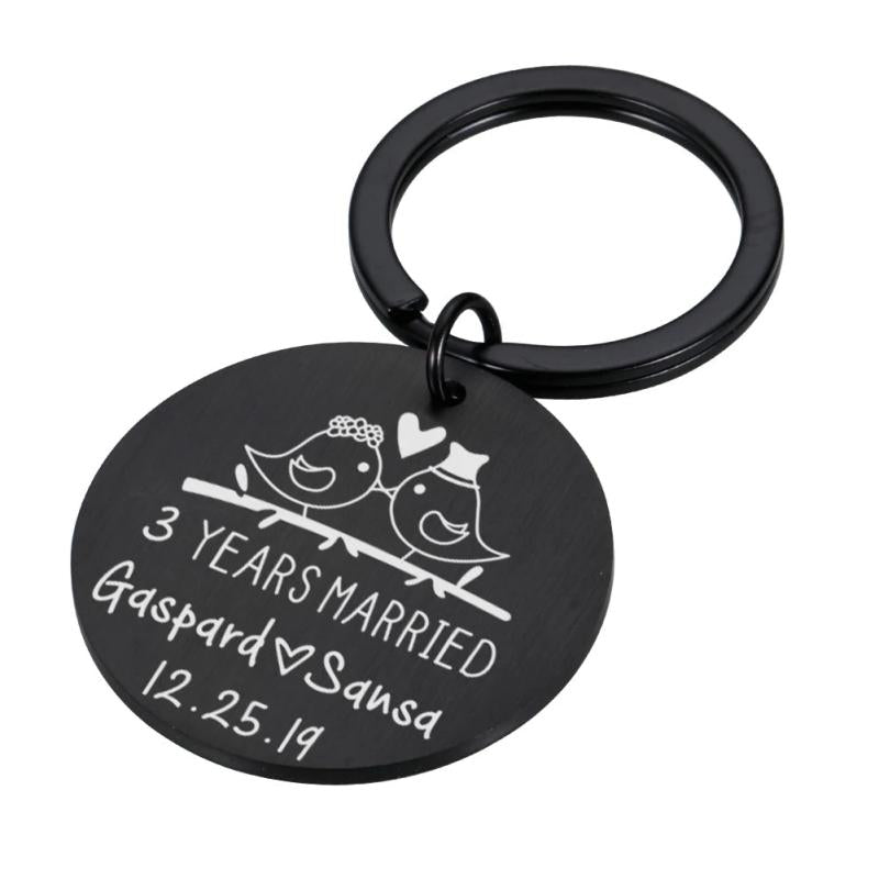 Personalized Couple Keychain Engraved Anniversary Keyring with Name Year