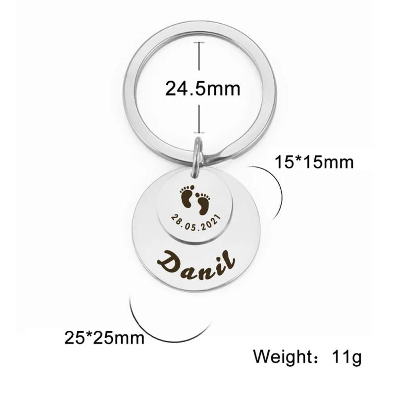 Lemegeton Personalized Baby Name Birth Keychain Stainless Steel Key Chain