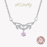 925 Silver Pink Zircon Water Drop Necklace For Women