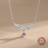 925 Silver Pink Zircon Water Drop Necklace For Women