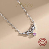 925 Silver Pink Zircon Water Drop Necklace For Women