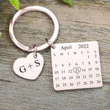Calendar Keychain Stainless Steel Heart Keyring Wedding Personalized Gift