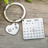 Calendar Keychain Stainless Steel Heart Keyring Wedding Personalized Gift