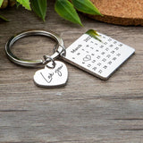Calendar Keychain Stainless Steel Heart Keyring Wedding Personalized Gift