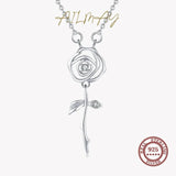 925 Silver Rose Flower Pendant Zircon Necklace Wedding Jewelry