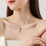 925 Silver Rose Flower Pendant Zircon Necklace Wedding Jewelry