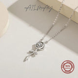 925 Silver Rose Flower Pendant Zircon Necklace Wedding Jewelry