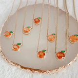 925 Sterling Silver Inlaid Gemstone Orange Fruits Necklace Pendant