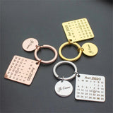 Personalized Calendar Keychain Couple Stainless Steel Carved Keyring